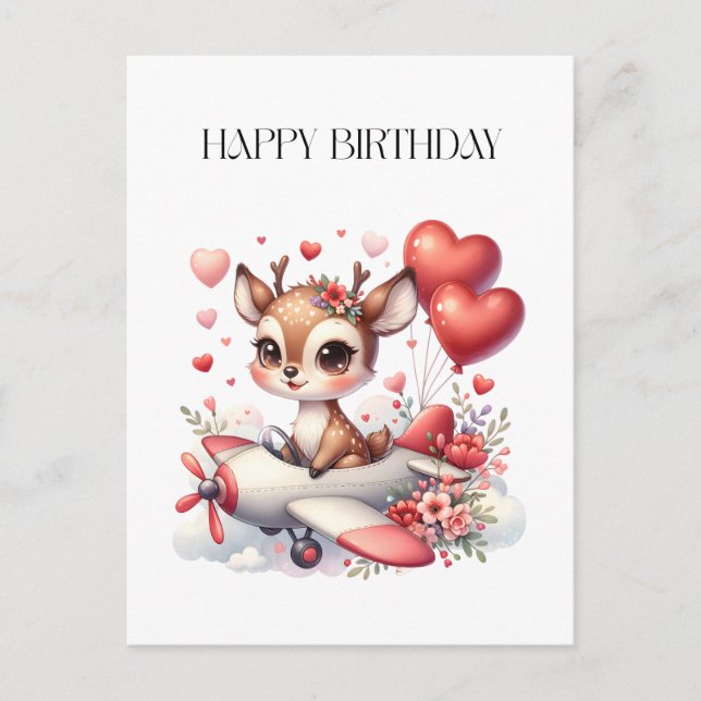 Deer Pilot Birthday Holiday Postcard (Front)
