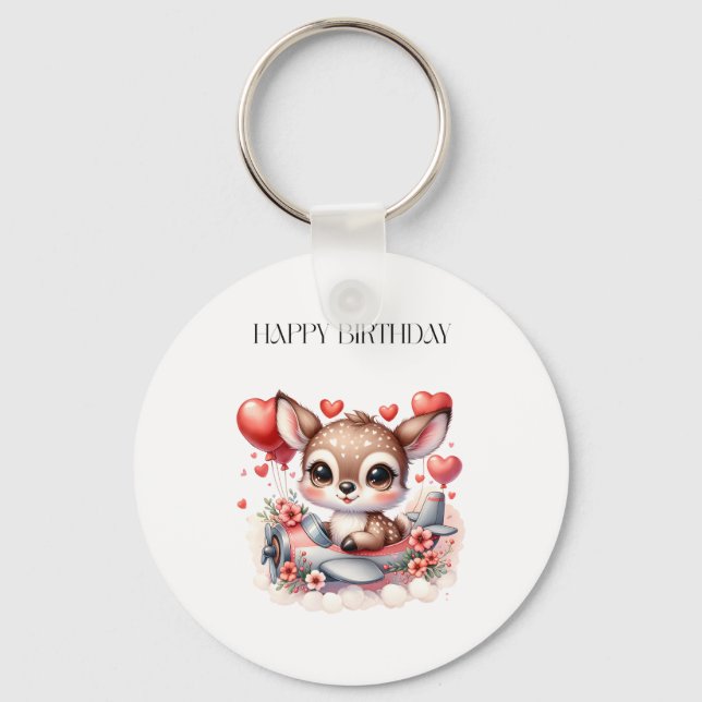 Deer Pilot Birthday Key Ring (Front)