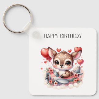 Deer Pilot Birthday Key Ring