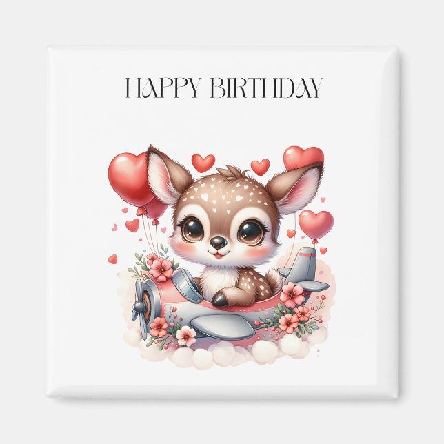 Deer Pilot Birthday Magnet (Front)
