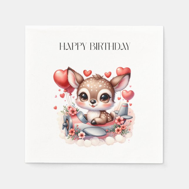 Deer Pilot Birthday Napkin (Front)