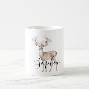 Deer Pink Flowers Coffee Mug