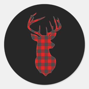 Deer Plaid Red Reindeer Buck Christmas Xmas Classic Round Sticker
