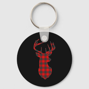 Deer Plaid Red Reindeer Buck Christmas Xmas Key Ring