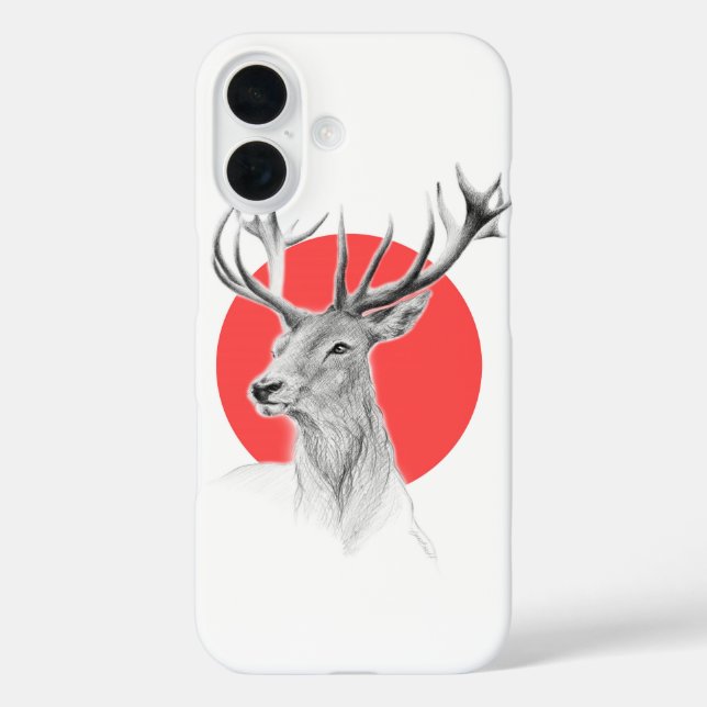 Deer portrait drawing Red circle Animal art Case-Mate iPhone Case (Back)