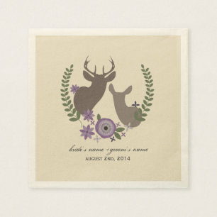 Deer + Purple Floral Wedding Napkins
