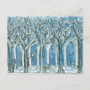 Deer Rabbits Forest Animals Wildlife Winter Postcard