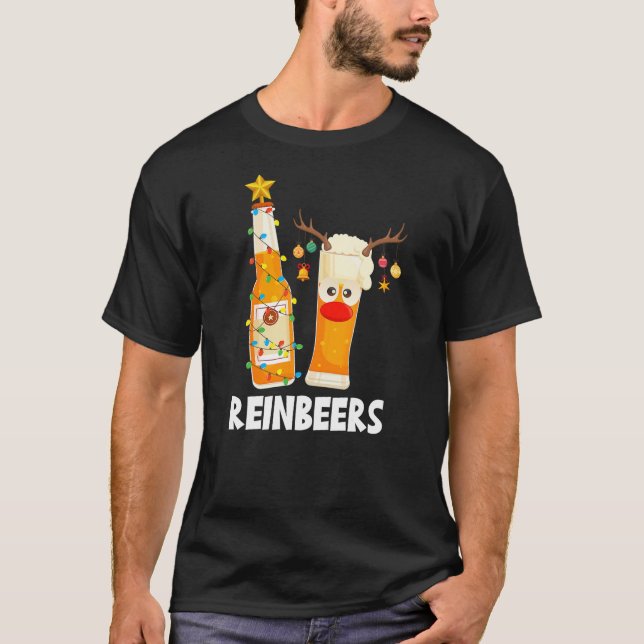 Deer Reindeer Beer Christmas Cute Drinking Xmas Me T-Shirt (Front)