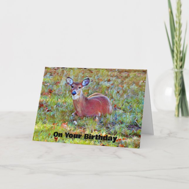 Deer Resting in Meadow Art Birthday Card (Front)