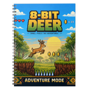 Deer, Retro 8-Bit Pixel Art Notebook