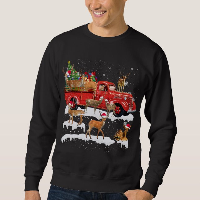 Deer Riding Red Truck Merry Christmas X-mas Ugly G Sweatshirt (Front)
