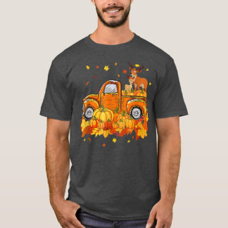 Deer Riding Truck Pumpkin Autumn Leaves Fall  T-Shirt