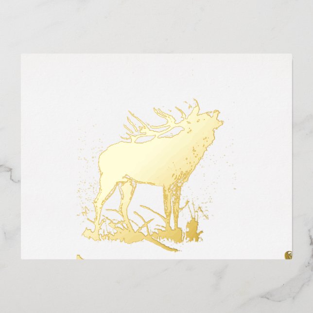  Deer roar Oro Foil Holiday Post Card (Front)