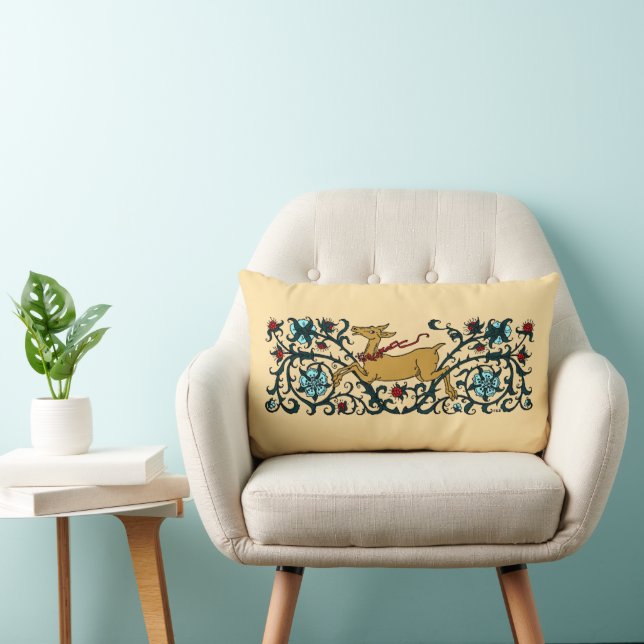 Deer Running Through Floral Foliage Lumbar Cushion (Chair)