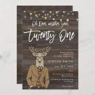 deer rustic wood lights 21st birthday invitation