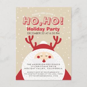 Deer Santa Christmas Ho, Ho, Holiday Party Invite