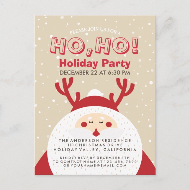 Deer Santa Christmas Ho, Ho, Holiday Party Invite (Front)