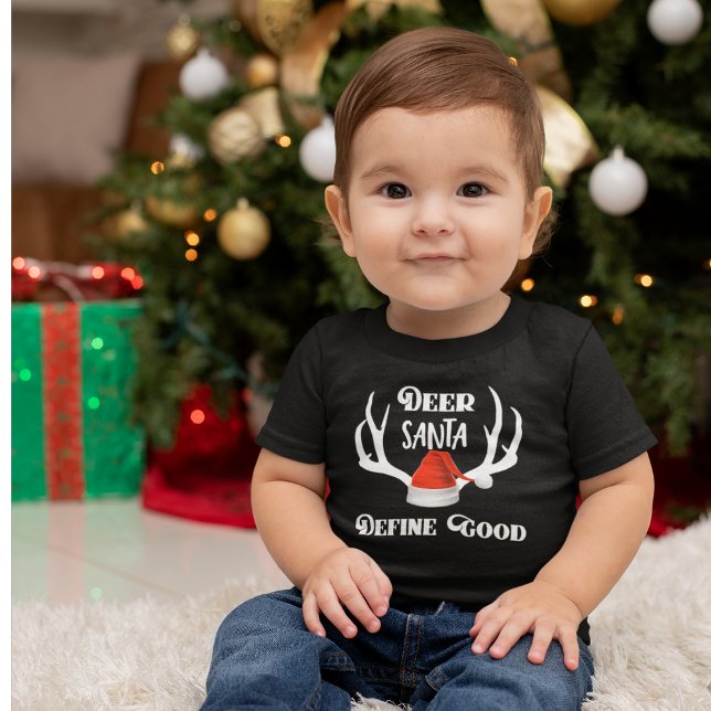 Deer Santa Define Good Christmas Hunting Antlers Toddler T-Shirt (Adorable Pun Christmas shirt with antlers DEER SANTA, DEFINE GOOD)