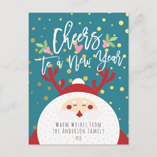 Deer Santa Merry Christmas Happy New Year Greeting