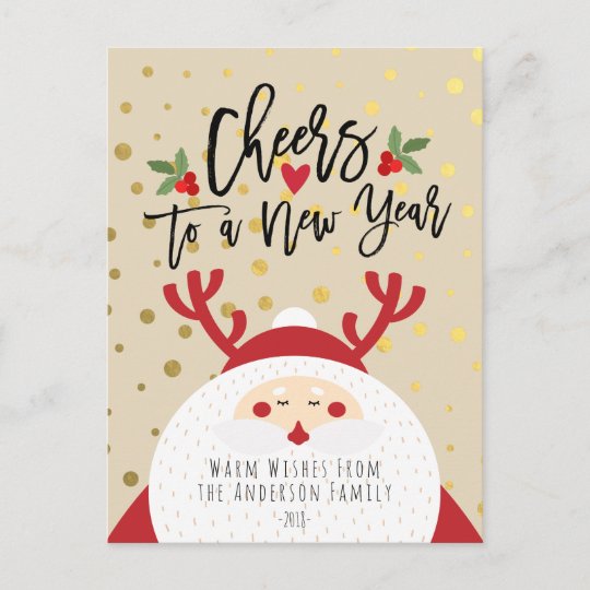 Deer Santa Merry Christmas Happy New Year Greeting