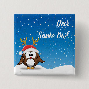 Deer Santa Owl 15 Cm Square Badge