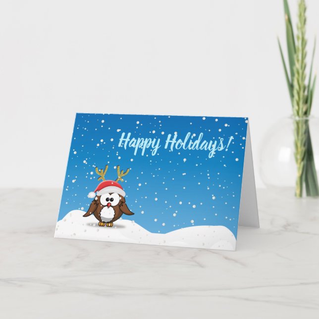 Deer Santa Owl Holiday Card (Front)
