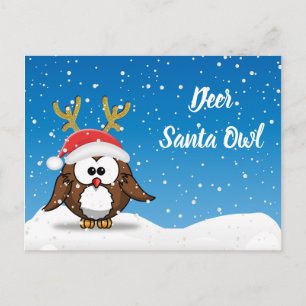 Deer Santa Owl Holiday Postcard