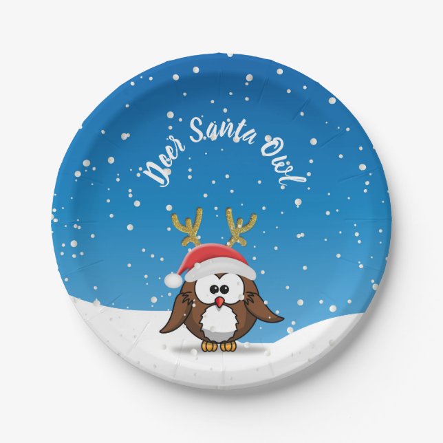 Deer Santa Owl Paper Plate (Front)