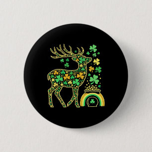 Deer Shamrock Leprechaun Patrick's Day Womens Mens 6 Cm Round Badge