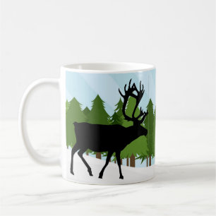 Deer Silhouette against Pine Forest Coffee Mug