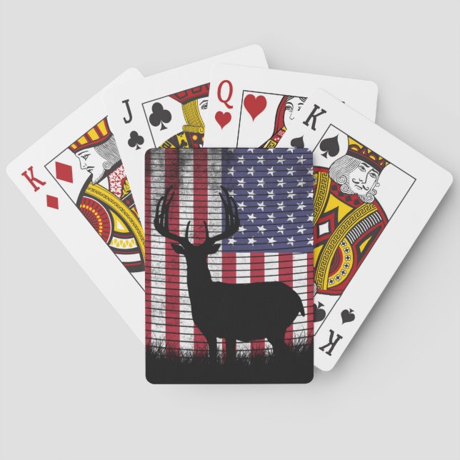 Deer Silhouette American Flag Hunting Playing Cards (Back)