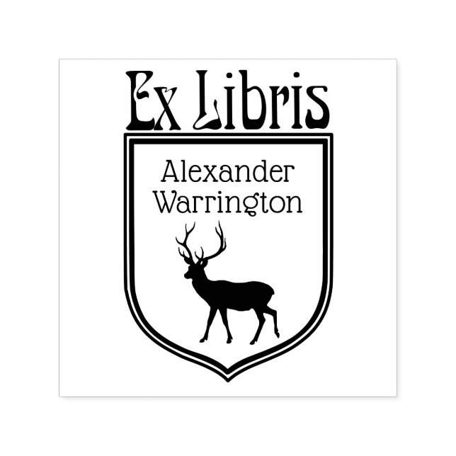 Deer Silhouette Crest Ex Libris Book Name Self-inking Stamp (Design)