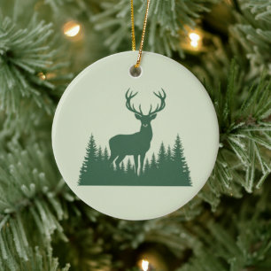 Deer Silhouette Forest Minimalist Woodland Ceramic Ornament