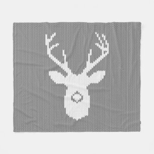 Deer Silhouette in Christmas Ugly Sweater Knitting Fleece Blanket