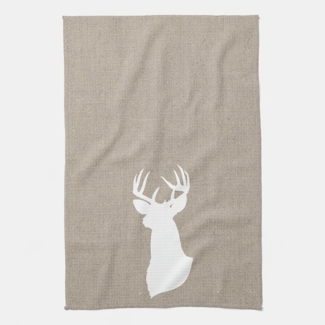 Deer Silhouette Kitchen Towel | {White & Burlap} (Vertical)