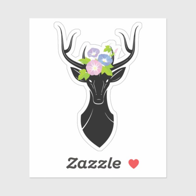Deer Silhouette Morning Glory flowers Animal art (Sheet)