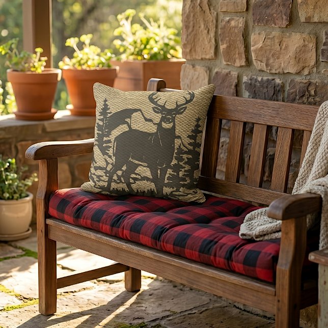 Deer Silhouette On Faux Burlap Texture Pattern Cushion (Creator Uploaded)