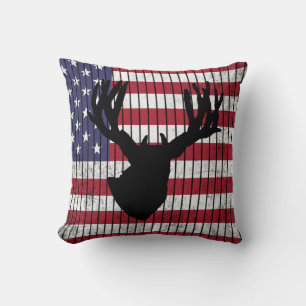 Deer Silhouette over American Flag Hunting Cushion