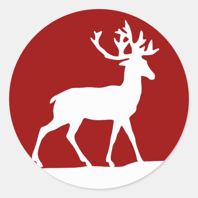 Deer Silhouette - Red and White Classic Round Sticker (Front)