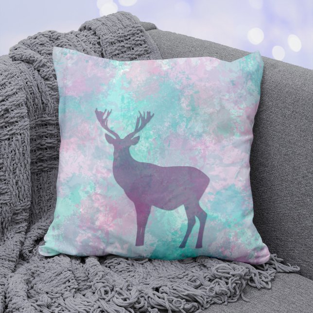 Deer silhouette Simple abstract Winter Cute Pastel Cushion (Creator Uploaded)