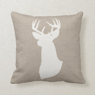 Deer Silhouette Throw Pillow   {White & Burlap}