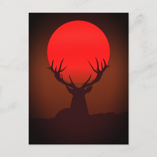 Deer Silhouette with Fiery Red Sunset Postcard (Front)