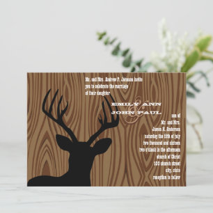 Deer Silhouette Wood Grain Wedding Invite