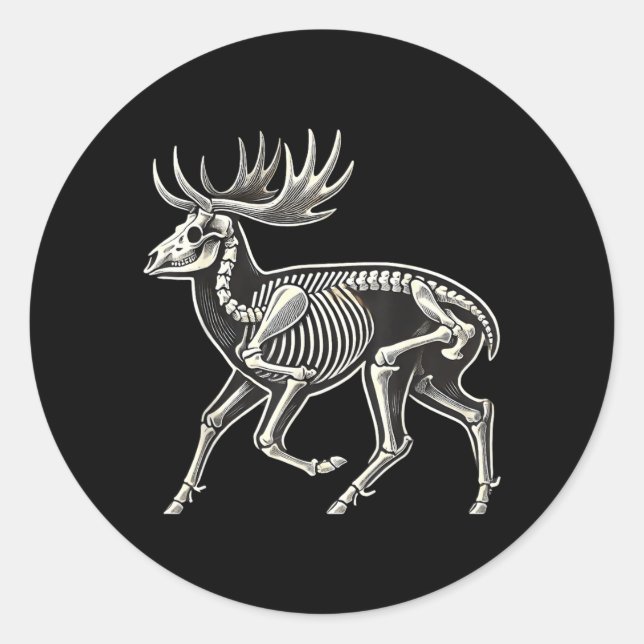 Deer Skeleton Halloween Classic Round Sticker (Front)