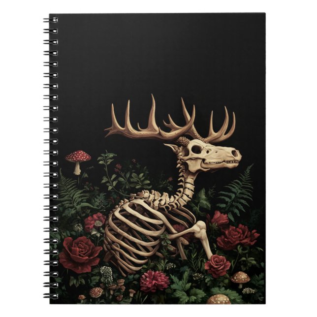 Deer Skeleton Mystical Gothic Floral  Notebook (Front)