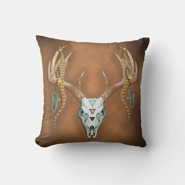 Deer Skull Antlers Vintage Cushion (Front)
