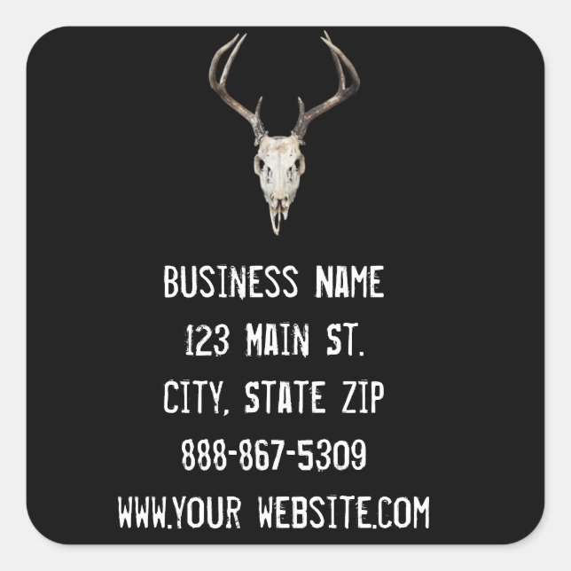 Deer Skull Business Sticker on Black Background (Front)