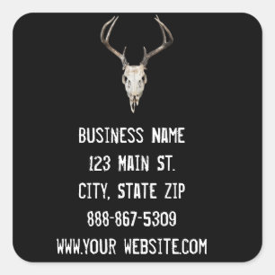 Deer Skull Business Sticker on Black Background