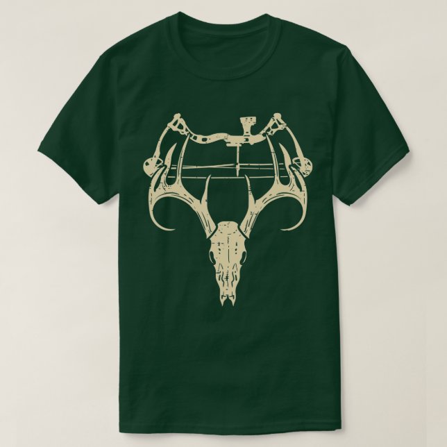Deer Skull Compound Bow Retro Hunting Archery Dad  T-Shirt (Design Front)