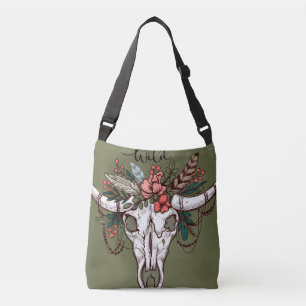 Deer Skull Floral Flowers Boho Design Crossbody Bag